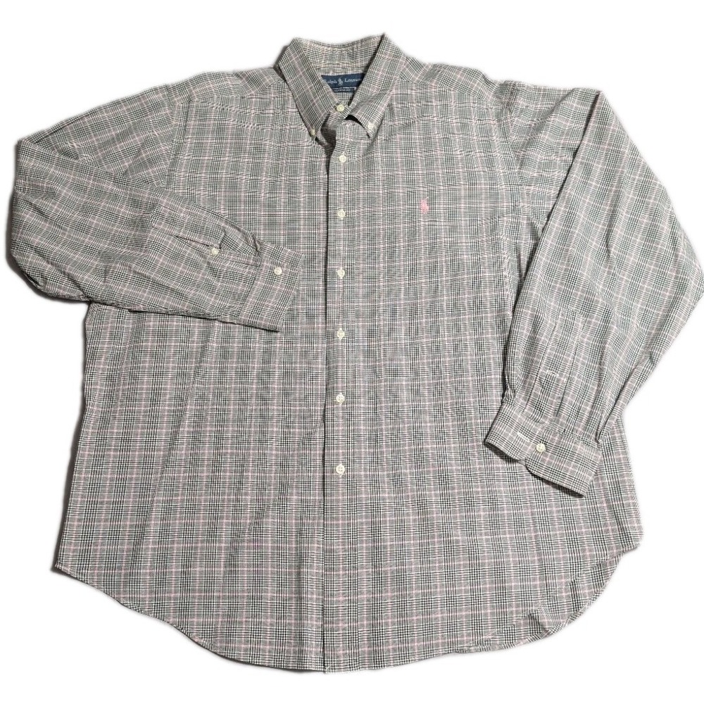 Polo Ralph Lauren Shirt Mens XXL Classic Fit Black Gray Plaid Button Down